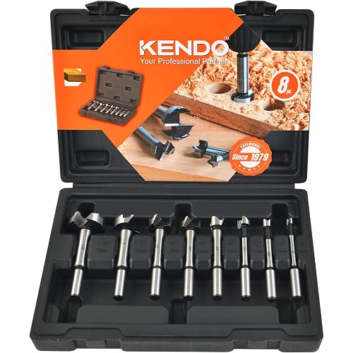 KENDO Forstner Bit Set, 8-Piece Alloy Steel for Woodworking