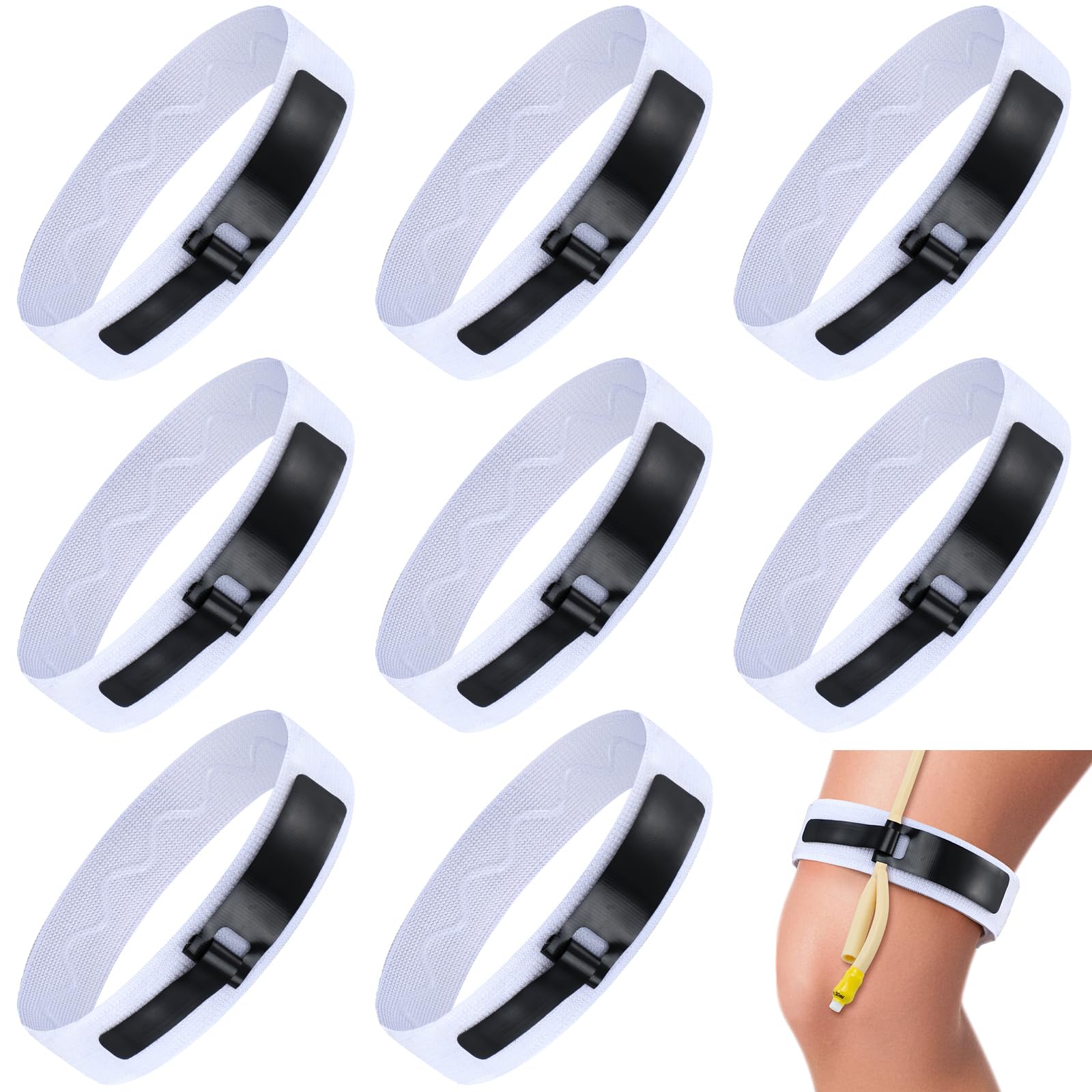 Nuanchu 8 Pcs Catheter Leg Strap Non-Slip Adjustable Band Catheter Stabilization Device, 23.6"x1.5" Fabric Holder for Secure Drainage, Quick-Release Hook Loop for Elderly Home Men, Women
