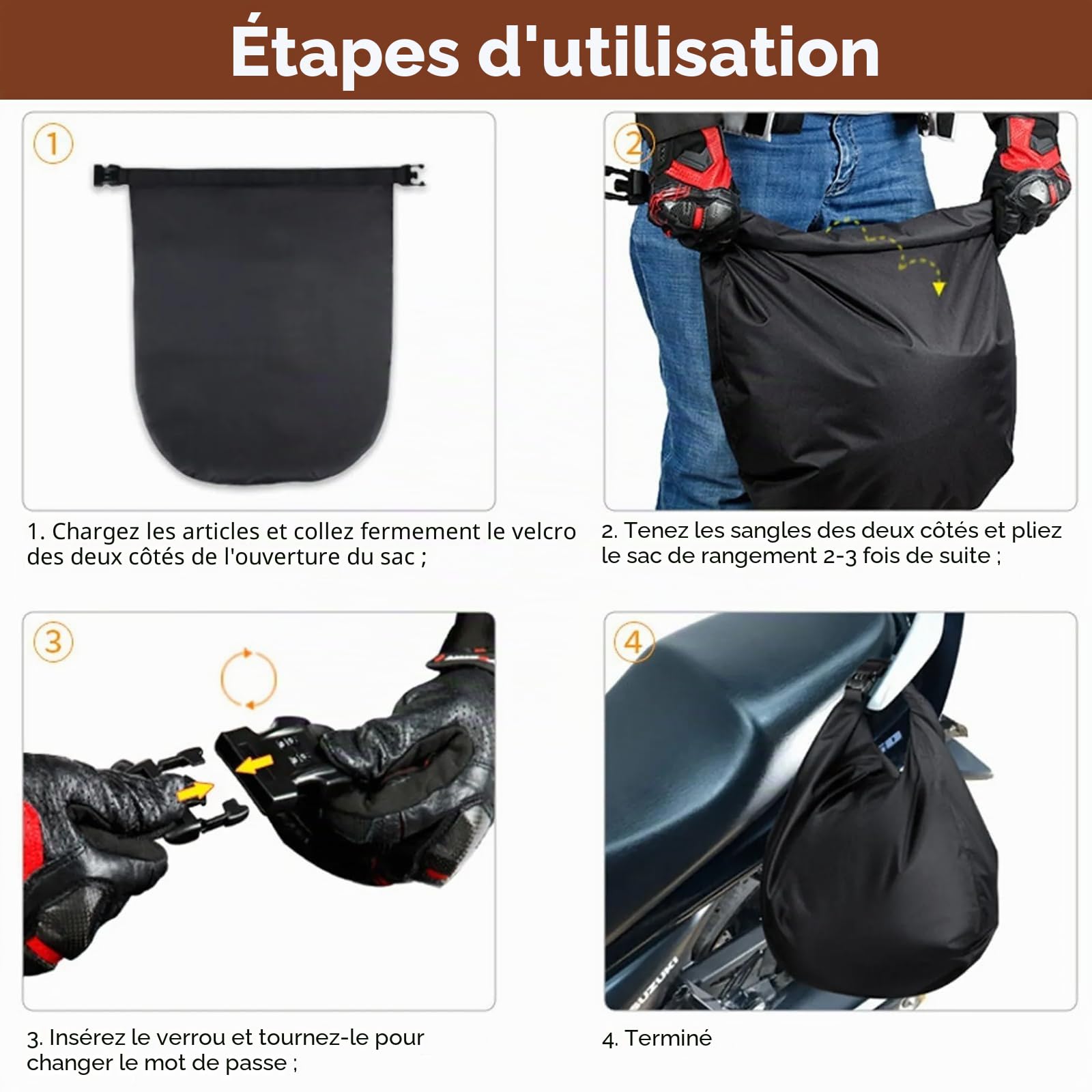 Sac portable pour casque de moto étanche avec combinaison de serrure anti-vol pour ranger le casque de moto