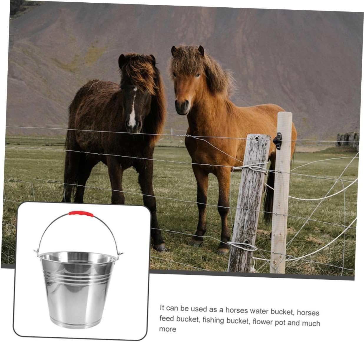 Stainless Steel Feed Bucket Lid Large Capacity Water Feed Storage Portable Bucket for Farm Use