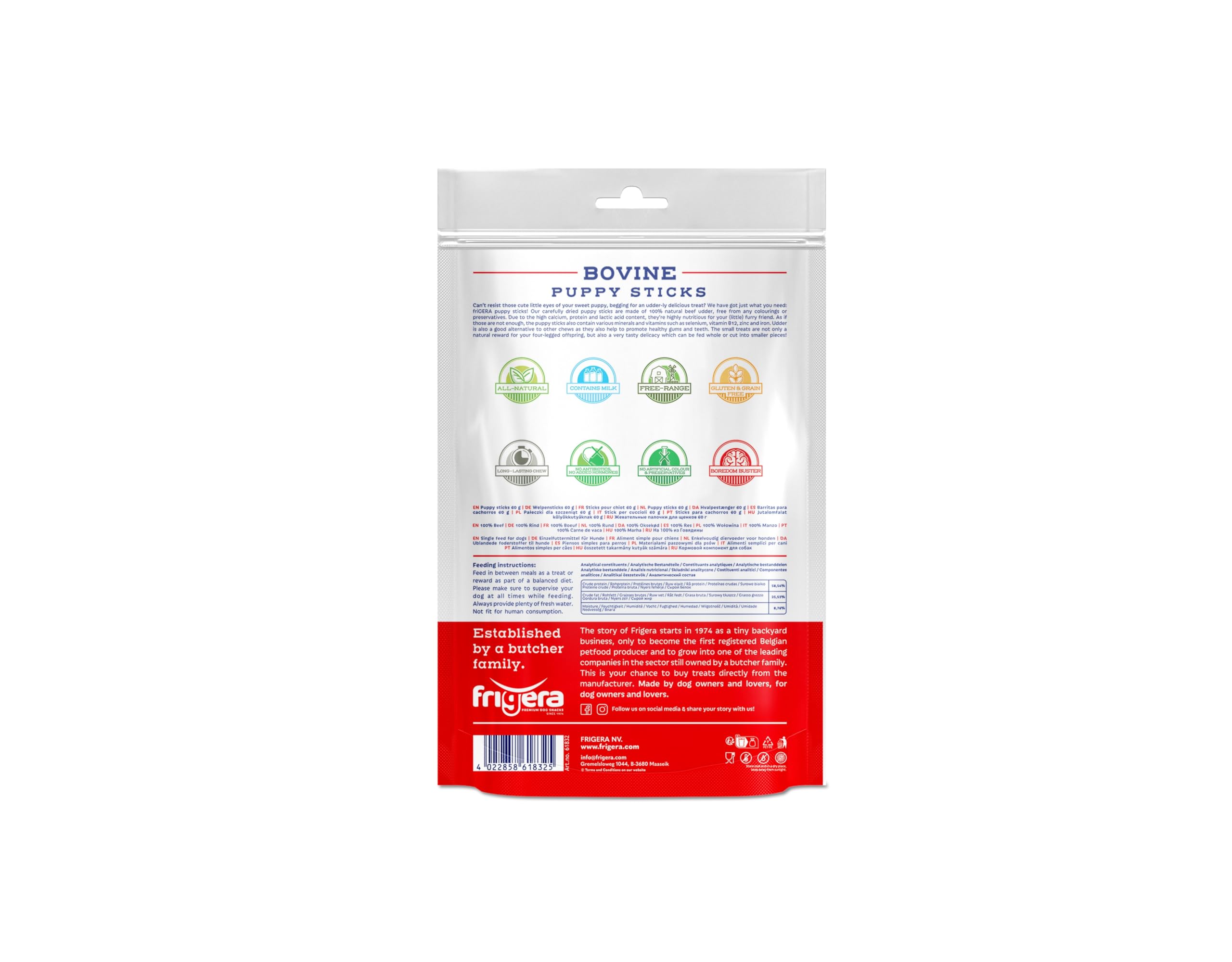 Frigera Bacchette per cuccioli, 60 g, naturali, ricchi di proteine, per cuccioli, senza glutine e cereali, snack per cani di alta qualità senza additivi