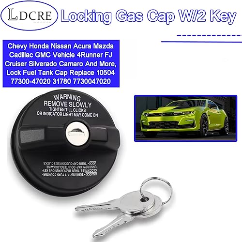 Miniatura 2 de Tapa de gas con bloqueo con 2 llaves, compatible con Chevy Honda, Nissan, Acura, Mazda, Cadillac, GMC Vehicle 4Runner, FJ Cruiser Silverado Camaro y
