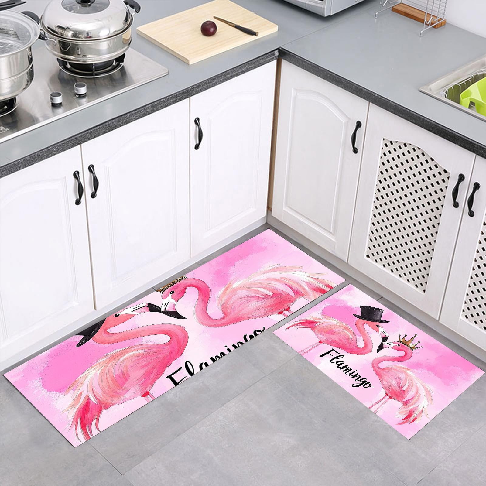 Alfombras antideslizantes de respaldo para cocina con diseño de flamenco rosa y alta absorción