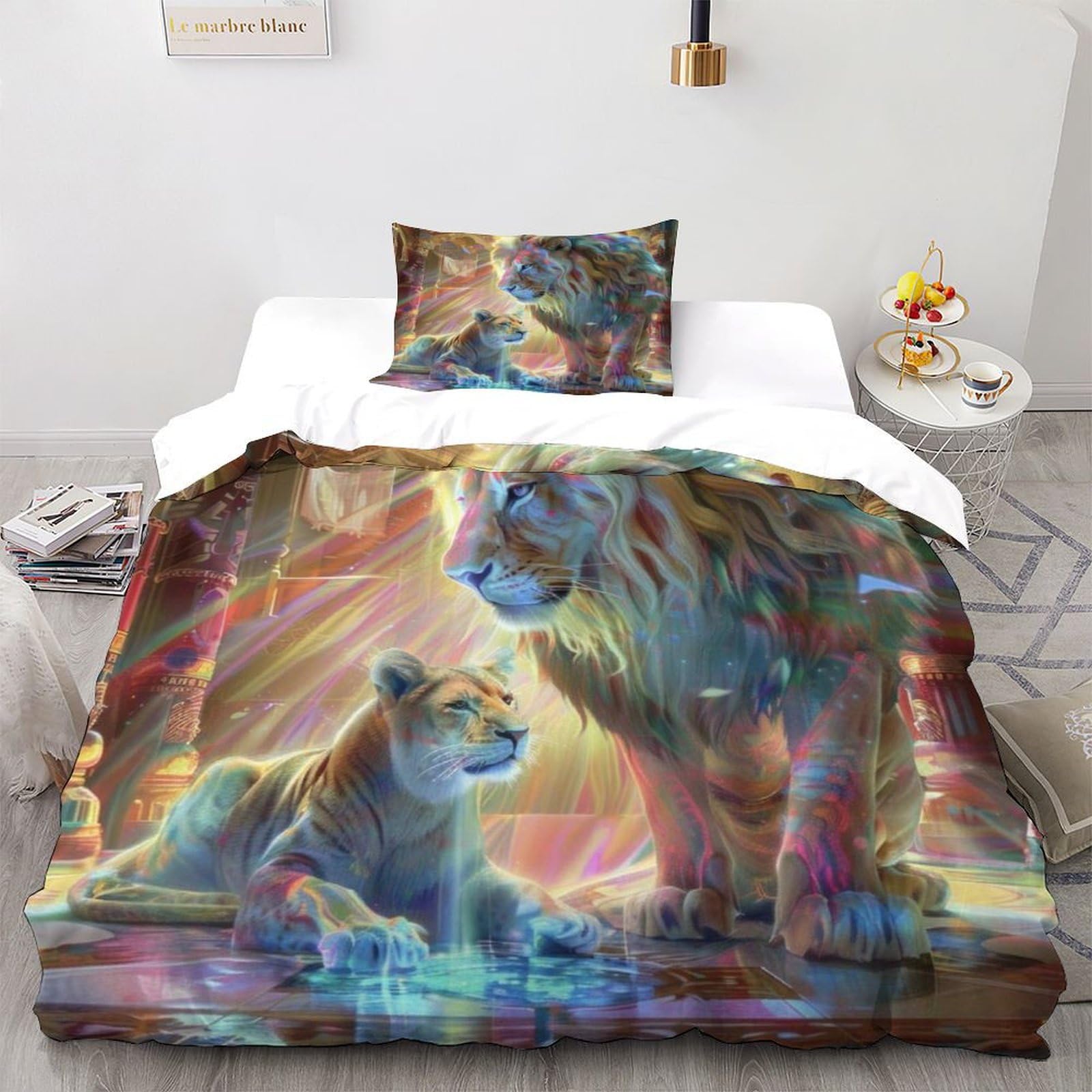 Housse de couette lion 135x200 cm avec taie d'oreiller en microfibre
