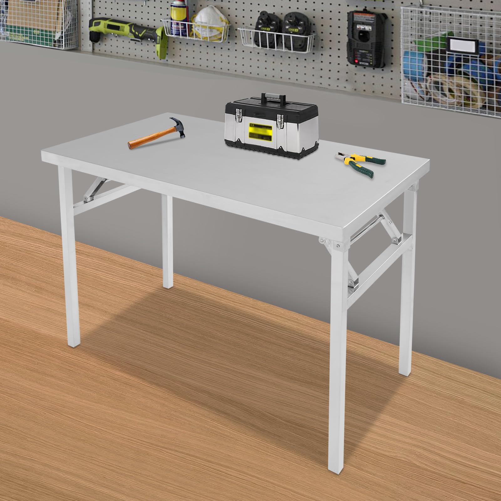 Banco de trabajo plegable, banco de trabajo de acero inoxidable, rectangular 100 x 60 cm, resistente a la corrosión, resistente a la corrosión, resistente a la corrosión, se puede utilizar ampliamente
