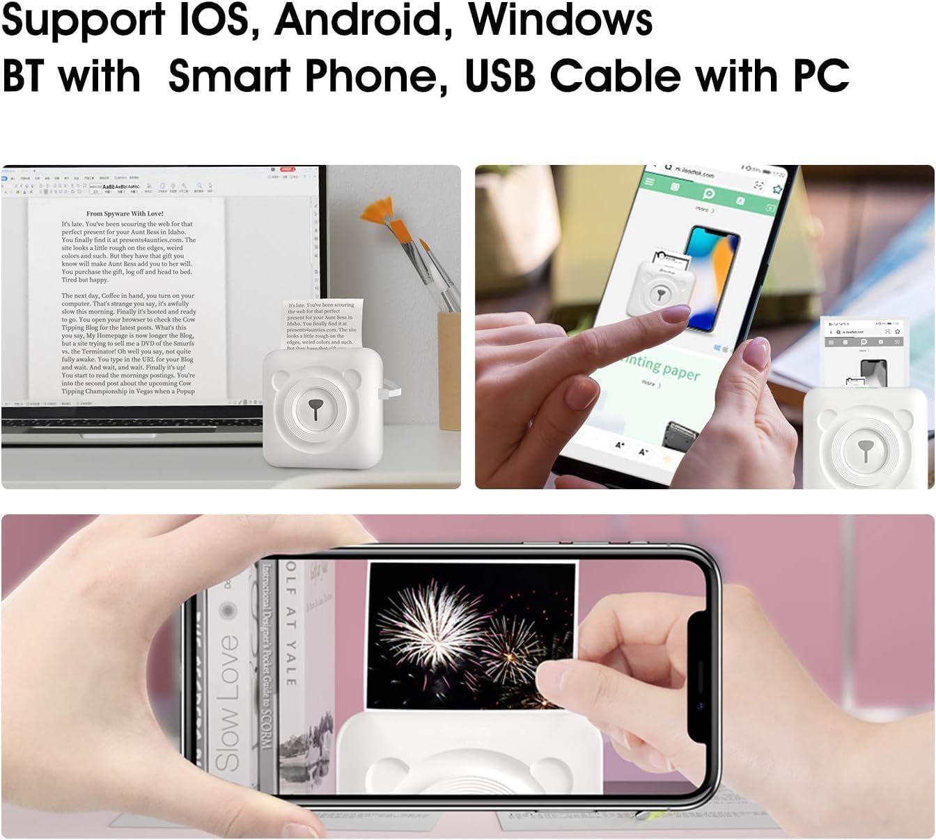 Stampante Termico Bluetooth Portatile, Stampante Etichette Adesive con Ricarica USB, per Appunti di Studio, Foto