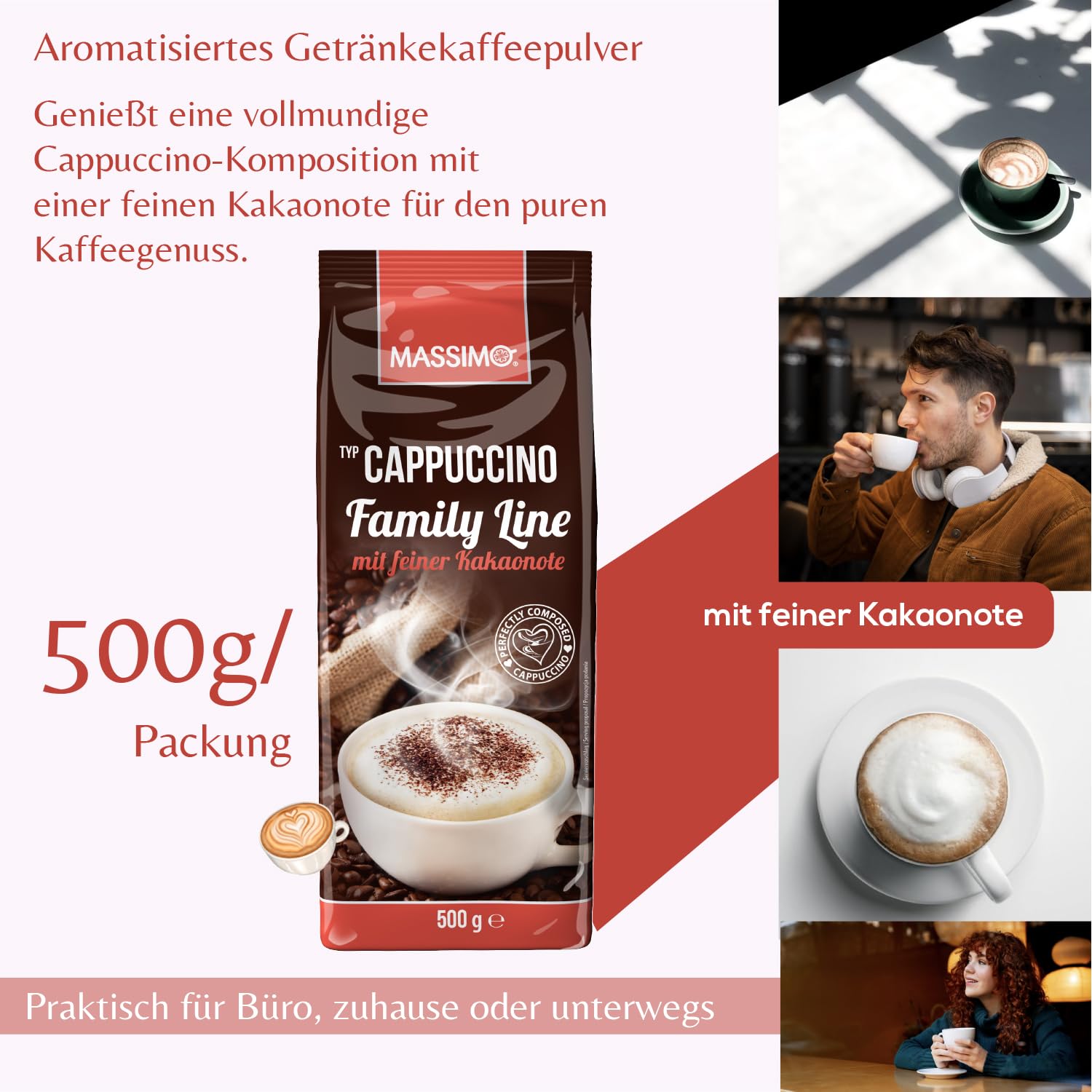 Massimo Cappuccino Family Line z delikatną nutą kakaową 10 x 500 g opakowanie ekonomiczne - pyszne cappuccino instant z nutą palonego kakao