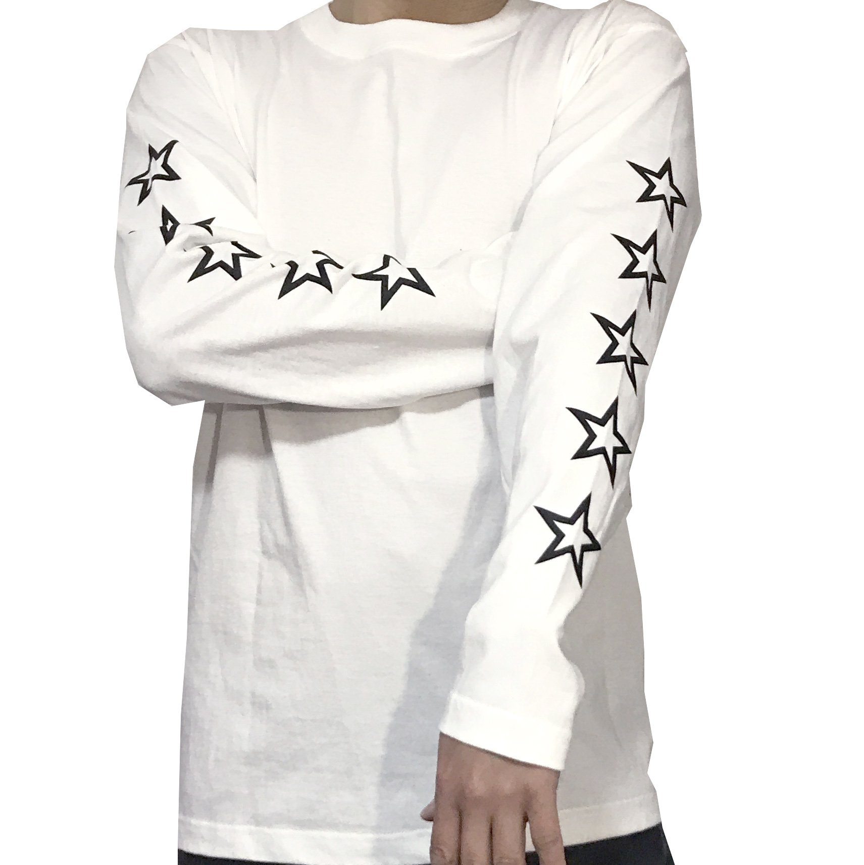 Amazon | スター柄 ロンT 長袖 Tシャツ 白 ホワイト 星 (S) | T