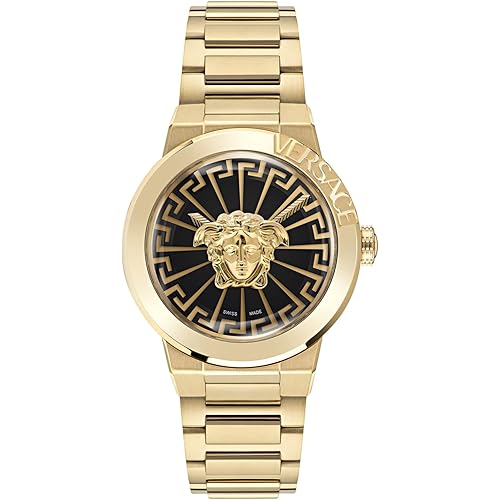 Versace Medusa Infinite Collection Luxury Womens Watch Timepieces with a Gold Bracelet Featuring a IP Yellow Gold Case and a Black Dial
