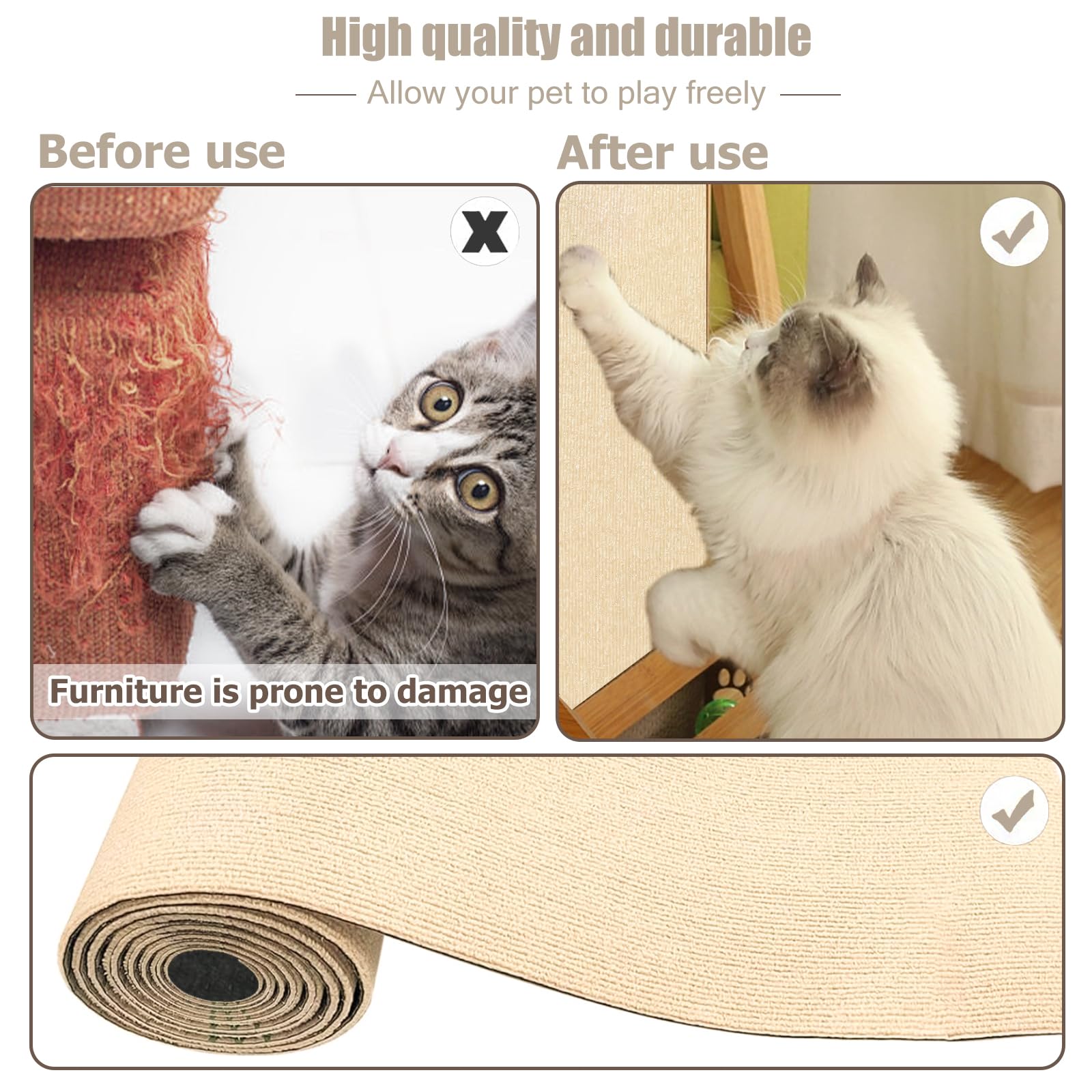 Dywan do drapania kota na ścianę, samoprzylepna mata do drapania, 200 cm x 40 cm, ściana Climbing Cat Scratcher Wall