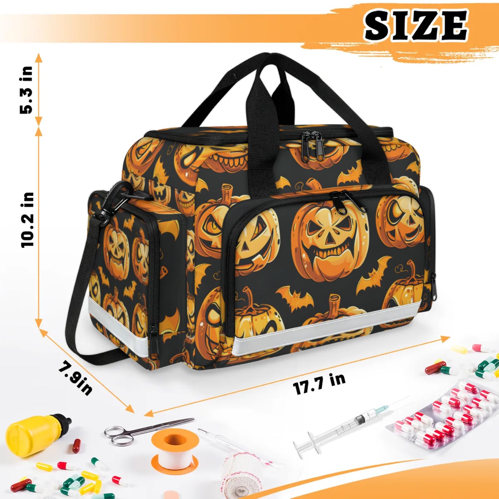 GzLeyigou First Aid Bags Empty, Halloween Emergency Bag Pumpkins First Aid Kit Multiple Compartment Kit Carrier On Call Trauma Bag For Paramedics Emergency Medical Supplies Kit