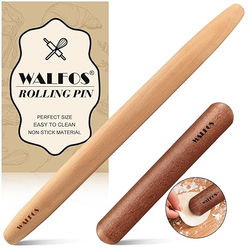 Walfos French Rolling Pin Set - Natural Wooden Rolling Pins (8inch, 15.7inch), Baking Dough Roller for Pizza, Pie, Pasta, Bread, Pastry, No Coating - 8 in sapele wood + 15.7 in beech wood
