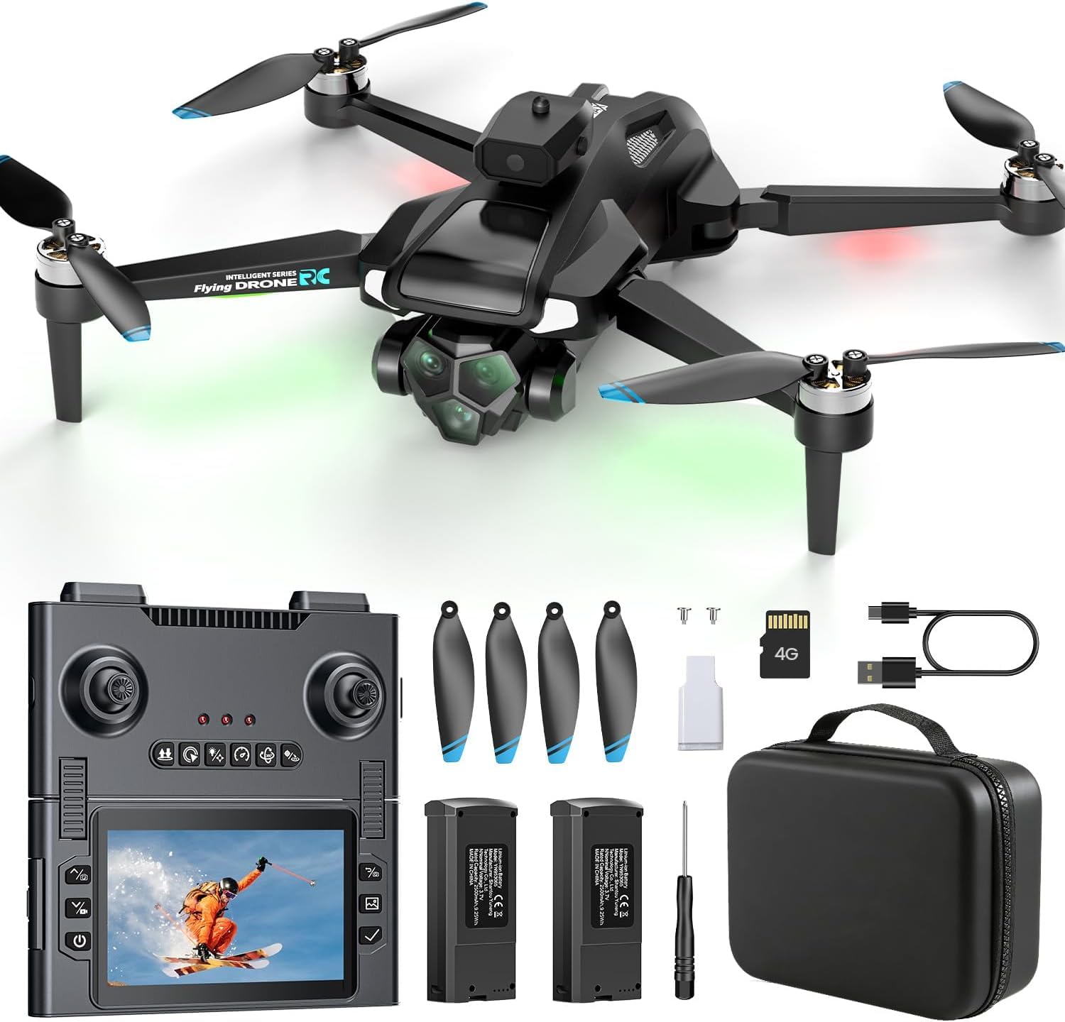 M66 Drone con Controlador HD Plegable de 4,3″, Cámara 1080P para Principiantes con Evitación de Obstáculos, Flujo Óptico, Motor Brushless, 40 Min de Vuelo, Fácil de Volar