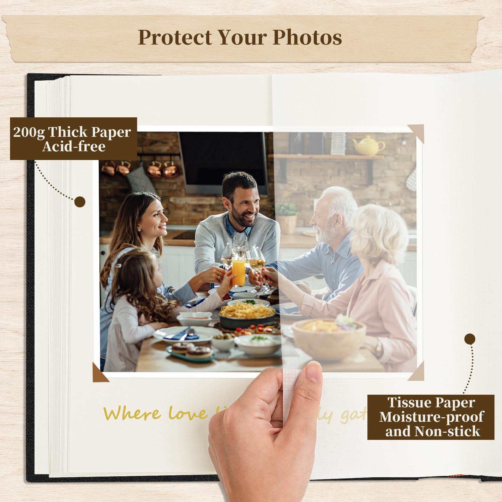 Vienrose Album Fotografico 30x30 cm con Spazi per Scritte, Scrapbook Album Personalizzabile Fai da Te per Matrimonio, Nascita, Famiglia, Battesimo, Compleanni, Ricordo, Regalo (100 Pagine, Nero)
