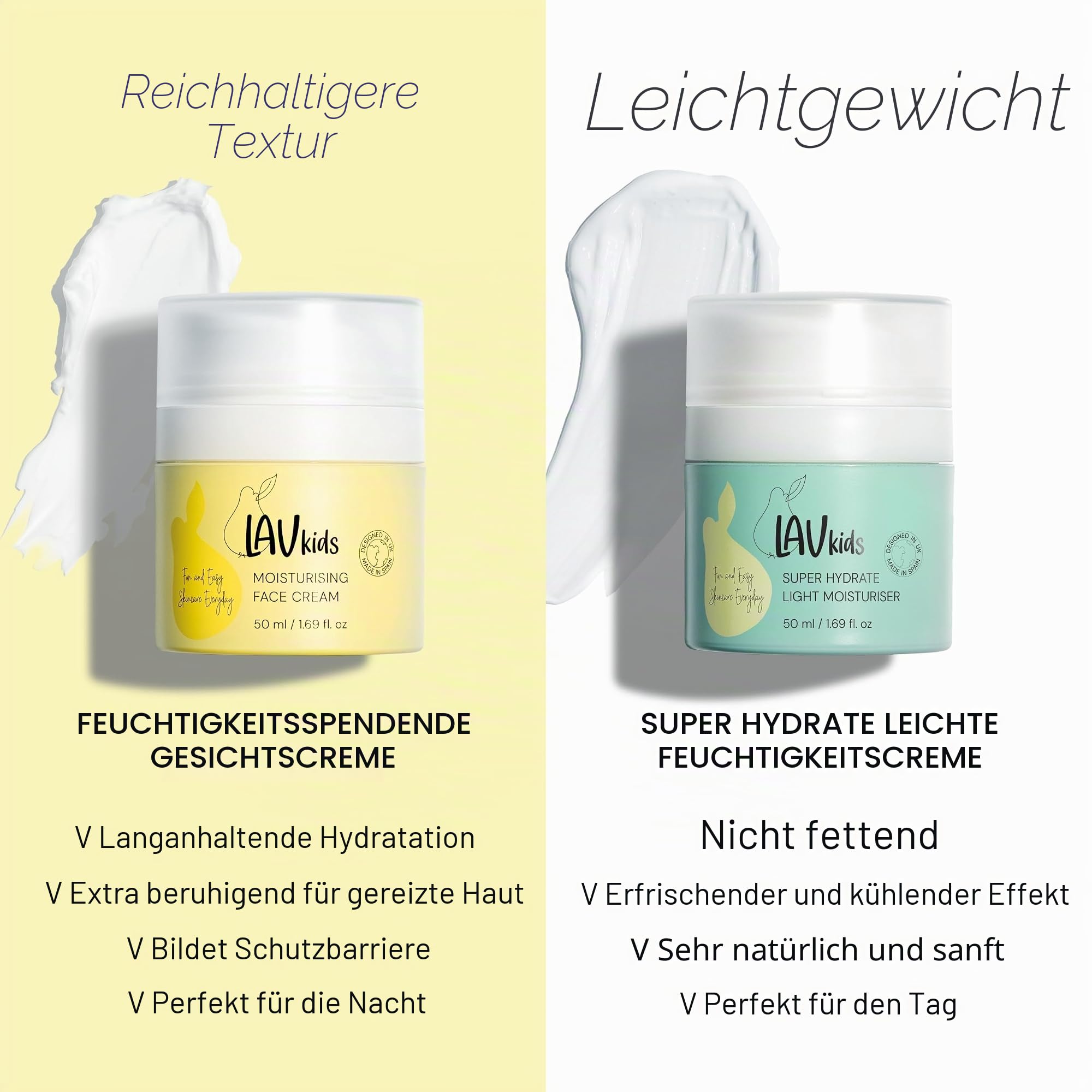 LAV KIDS 3-teiliges Hautpflege-Set für Kinder, Reinigungsschaum 100ml, Gesichtscreme 50ml, Sonnenschutz LSF 50 50ml, mit Haarband und Netzbeutel (Hydrating)