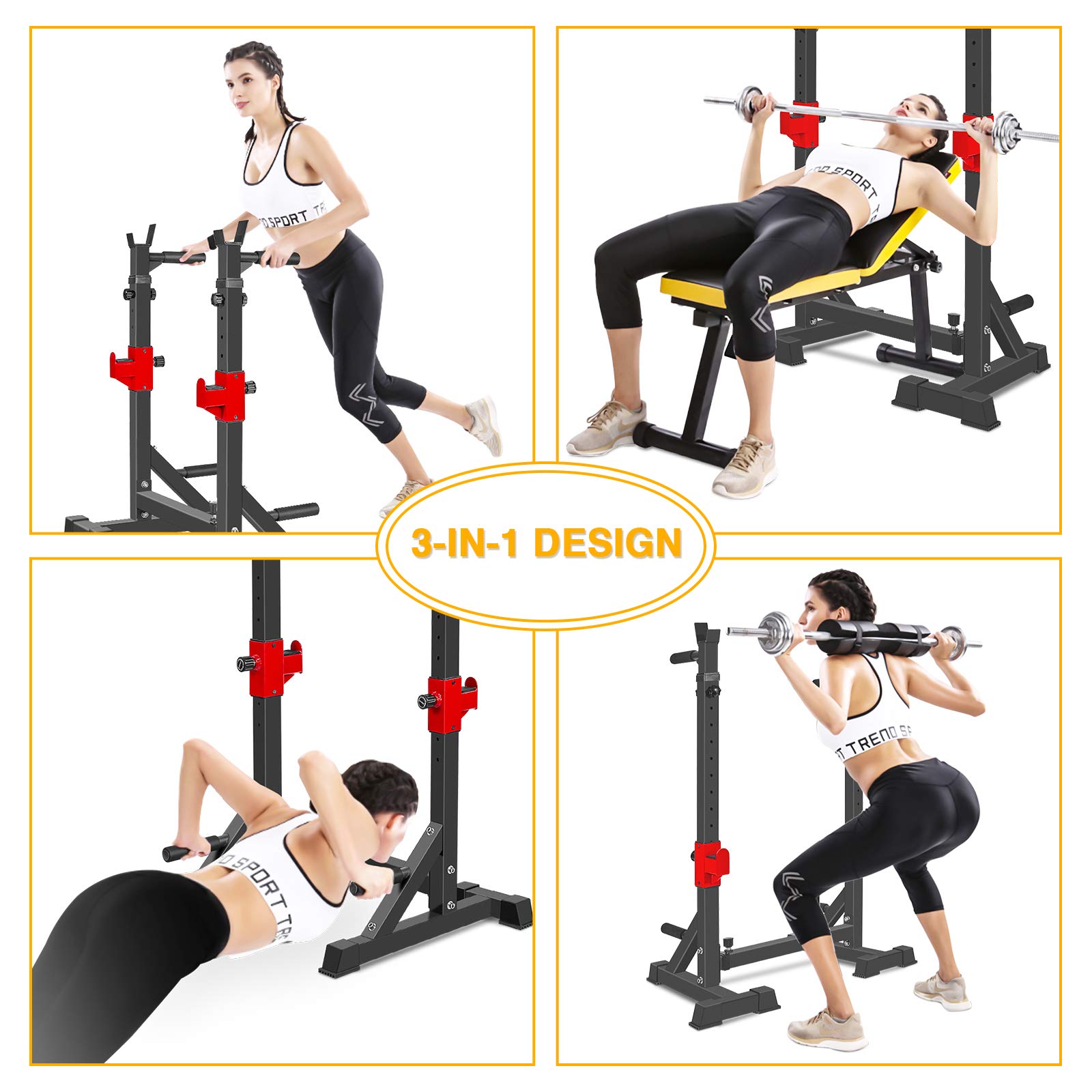 AKYEN Adjustable Squat Rack Stand, Barbell Rack, Dip Bar Station