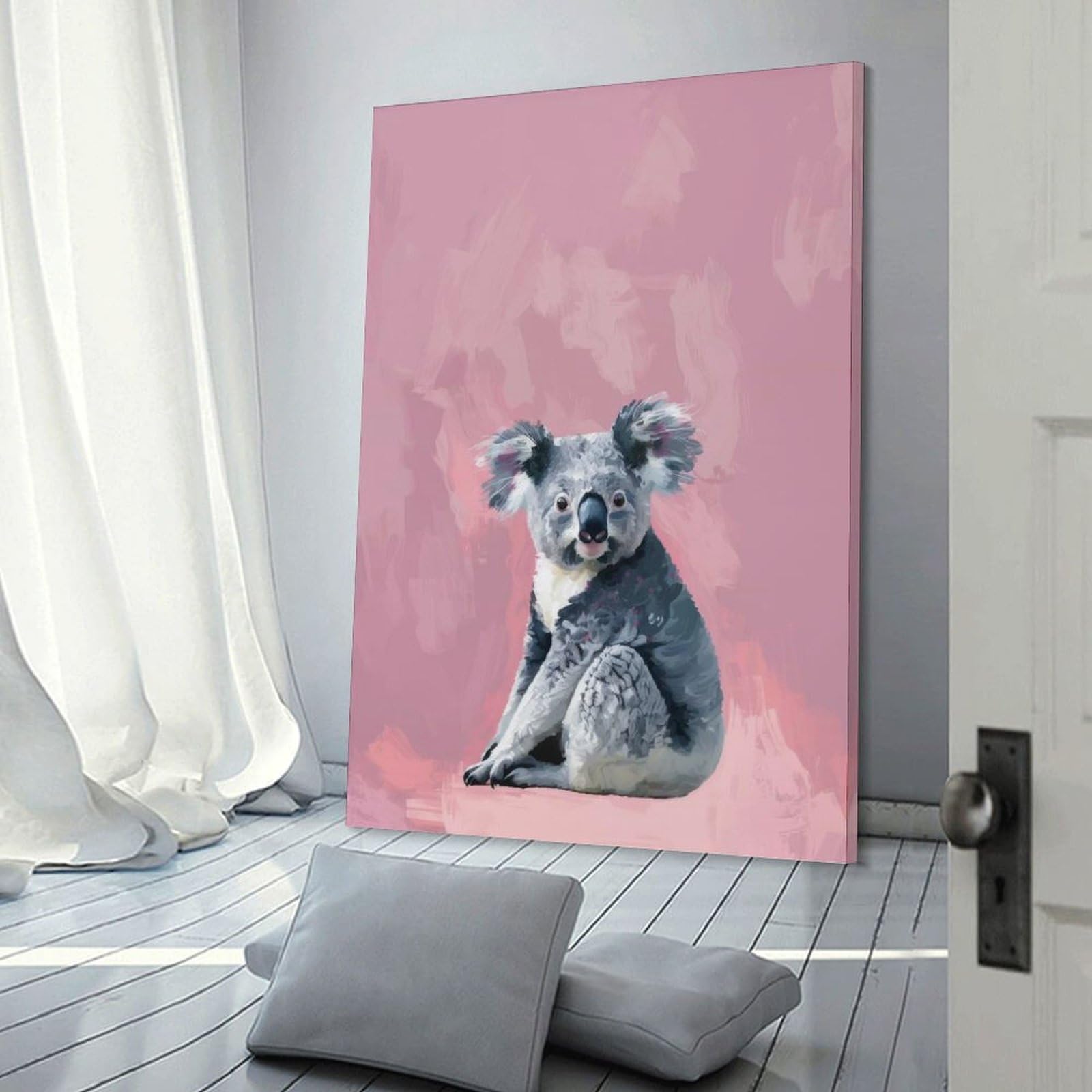 Junmoney Frame-Style-16 Koala On Pink Background Home Decor Wall Art 20X30inch(50X75cm), For Bedroom, Guest Room Or Reading Nook, Decorative Wall Art For Cosy Rooms