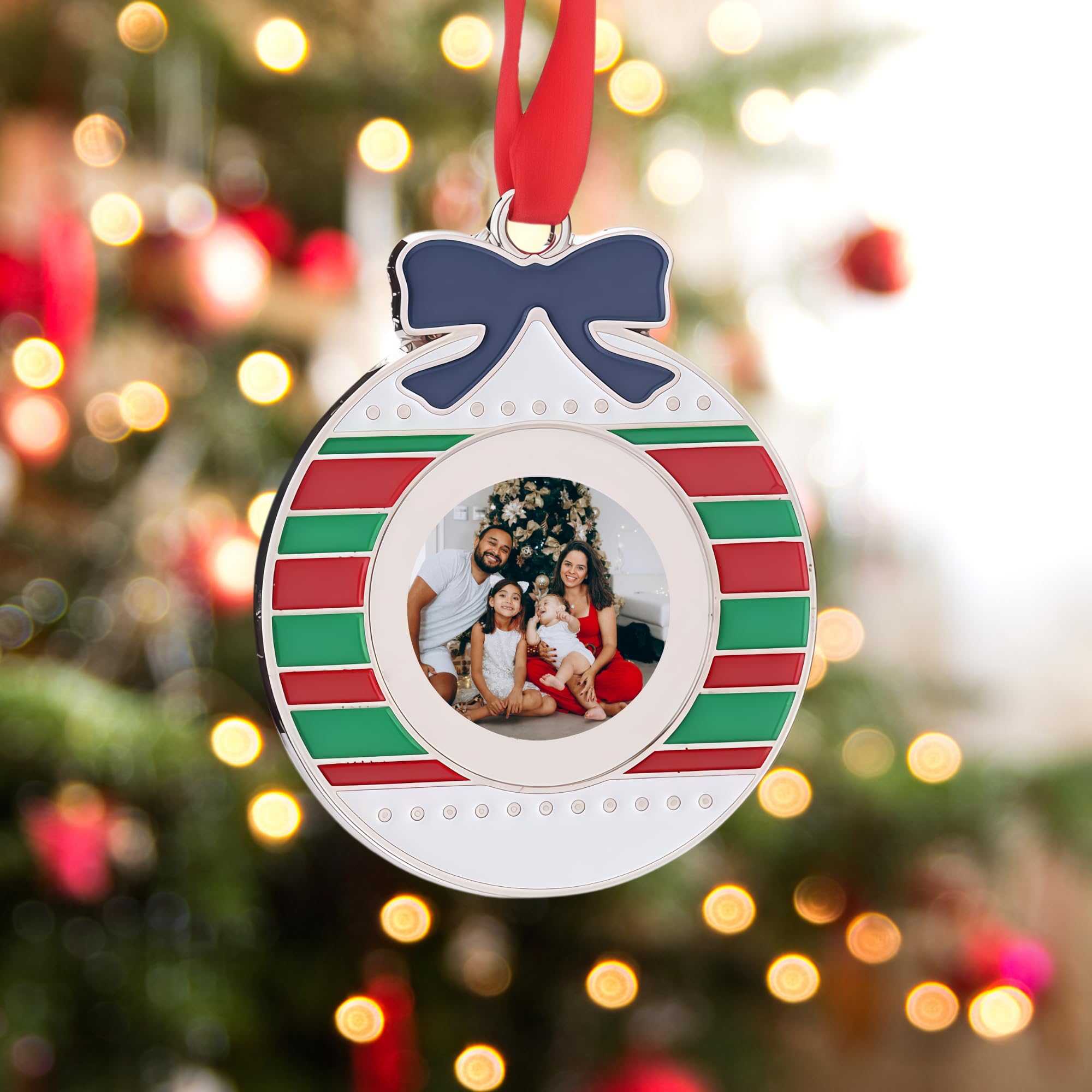 Personalised Stainless Steel Ornament Christmas Tree Hanging Pendant, Custom Your Picture&Photo Single-Sided Printing Xmas Decor, Gifts for Family Lover Friends Father Mother (04-Round Ball)