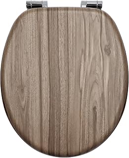 WC-Sitz mit Absenkautomatik, Toilettendeckel aus stabilem MDF-Holzkern, Verstellbare Scharniere aus Zinklegierung (Befestigung von unten), Standard O-Form, Pflegeleicht (jhe138-1-01)