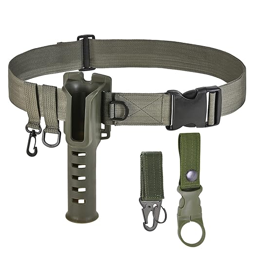 Fishing Wading Belt Rod Holder Adjustable Wader Fishing Waist Belt for Fly Surf Casting Spinning Fishing Pole Fishing Tackle (Green)