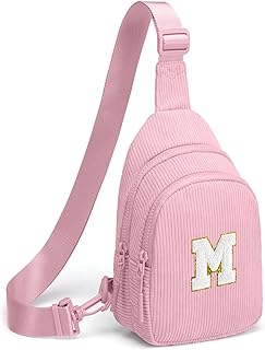 Viverte Small Corduroy Sling Bag Initial Crossbody Bag Fanny Pack for Girls Personalized Birthday Gifts for Teen Girls Gifts