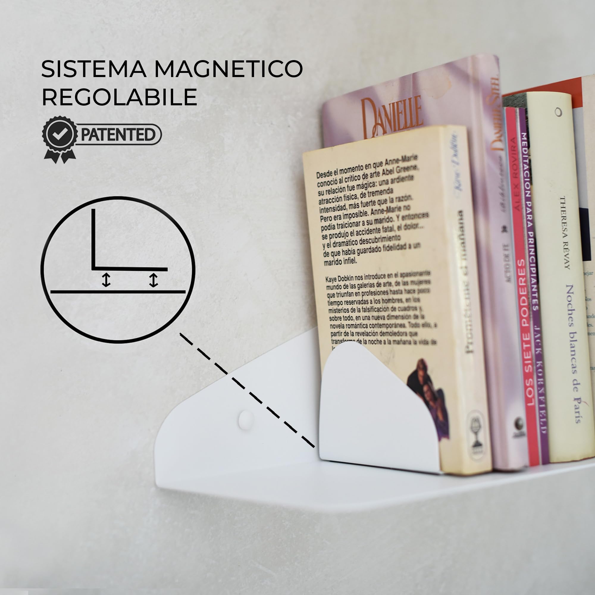 MILUKA Set 2 Libreria da parete Sospesa 35 x 16 cm | Libreria Scaffale Metallo Bianca con Fermilibri Magnetici Regolabili | Mensola Libri, CD o Comodino Sospeso