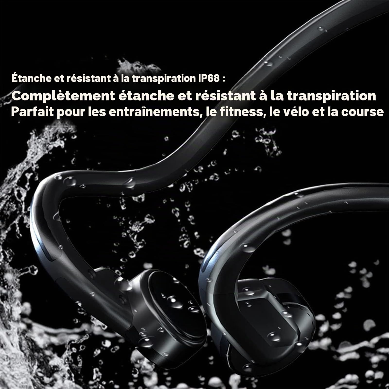 écouteurs osseux 3,5 mm, ouverts, étanche IP8, résistant sue, microphone réduisant bruit, course, sport