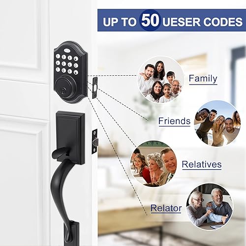 Miniatura 4 de GlasFlength Juego de manijas de puerta dobles con cerrojo de seguridad, cerradura electrónica de puerta de entrada sin llave con mango para puerta