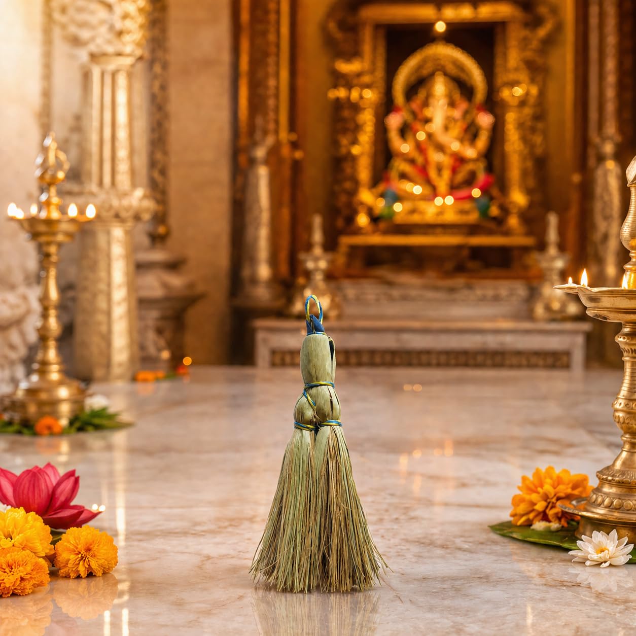 HAVIKA Pooja Broom for Mandir | Eco-Friendly Grass Mini Jhadu for Puja Room Cleaning | Small Hand Broom 15 cm | Pack of 1-picture-15