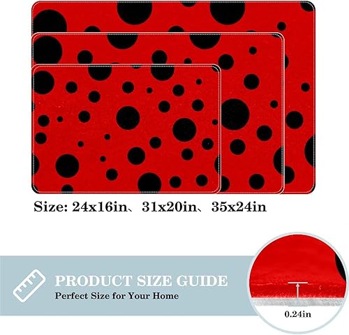 Miniatura 3 de Alfombras de área para dormitorio, sala de estar, alfombra lavable para interiores o exteriores, diseño de lunares rojos y negros