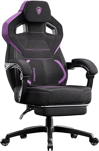 Dowinx Silla de juegos de tela con reposapiés, silla ergonómica grande y alta con soporte lumbar, silla de computadora con respaldo ancho para