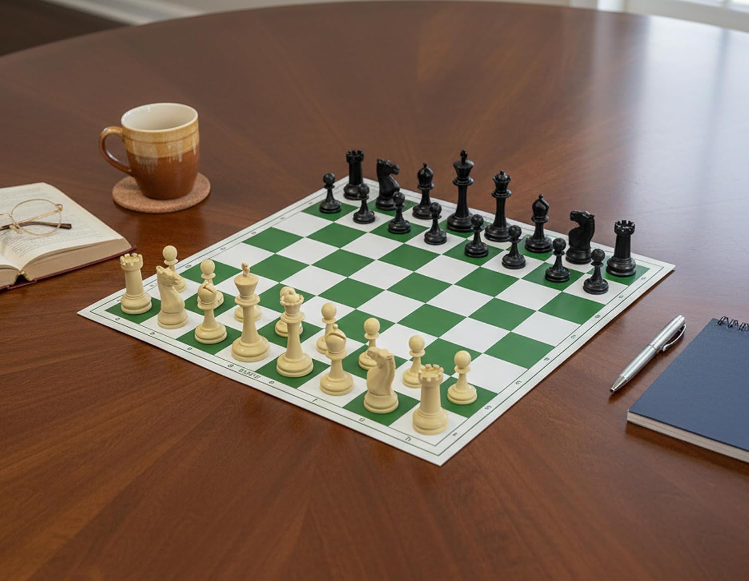 StonKraft 18.2'' x 18.2'' Tournament Chess Vinyl Foldable Chess Game with Solid Plastic Pieces (with Extra Queen) - Ideal for Professional Chess Players