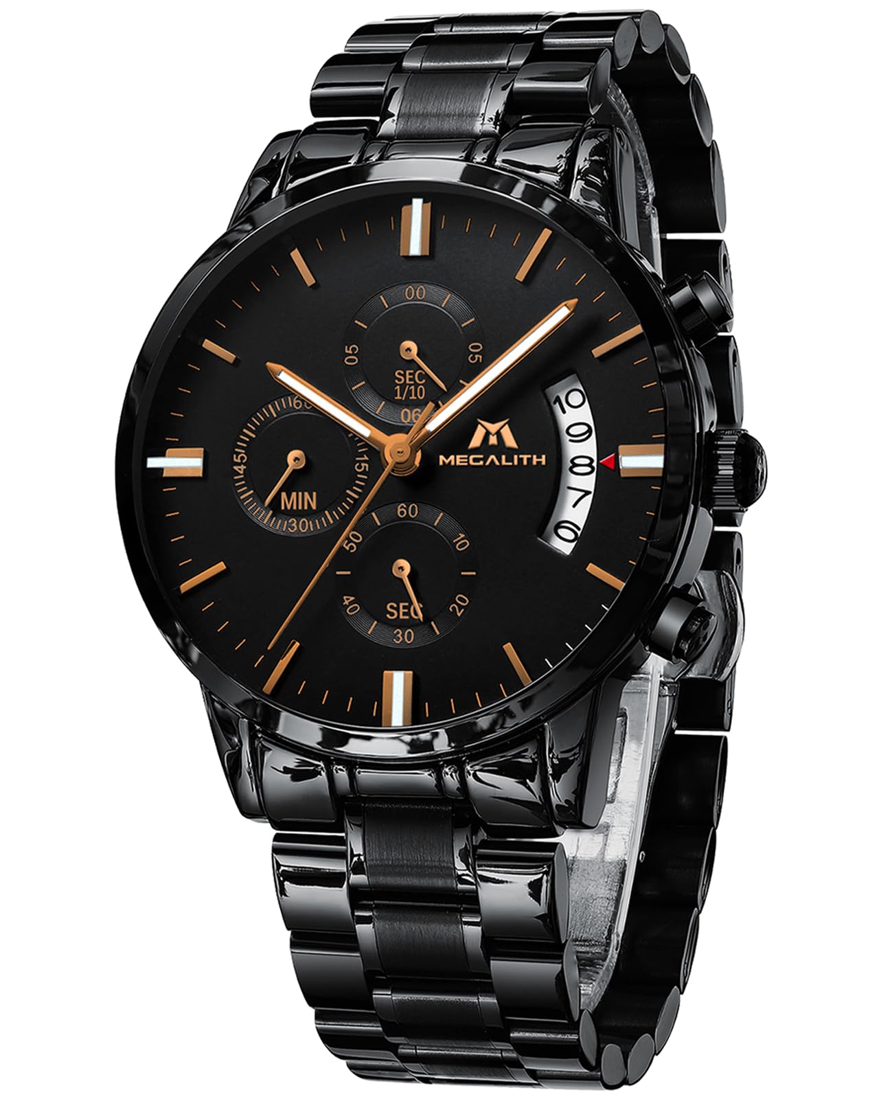 MEGALITH Chronographe Montre Homme Analogique: Montre Bracelet Acier Etanche avec Date Lumineuses - Cadeaux pour Hommes Travail Vêtements Décontractés du Quotidien