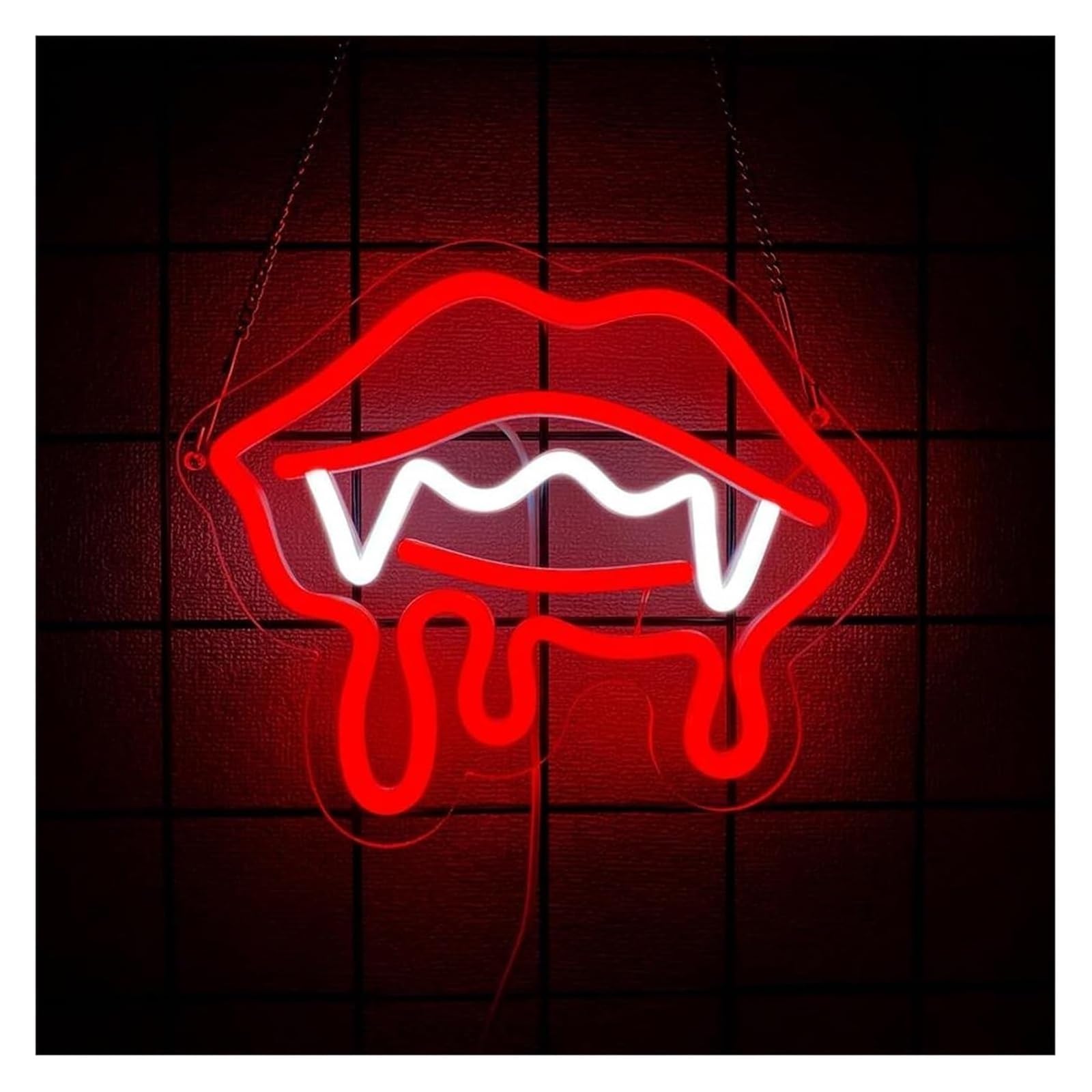 Lámpara de pared con forma dientes para diablo, luz LED neón regulable para salón, 25 cm x 21