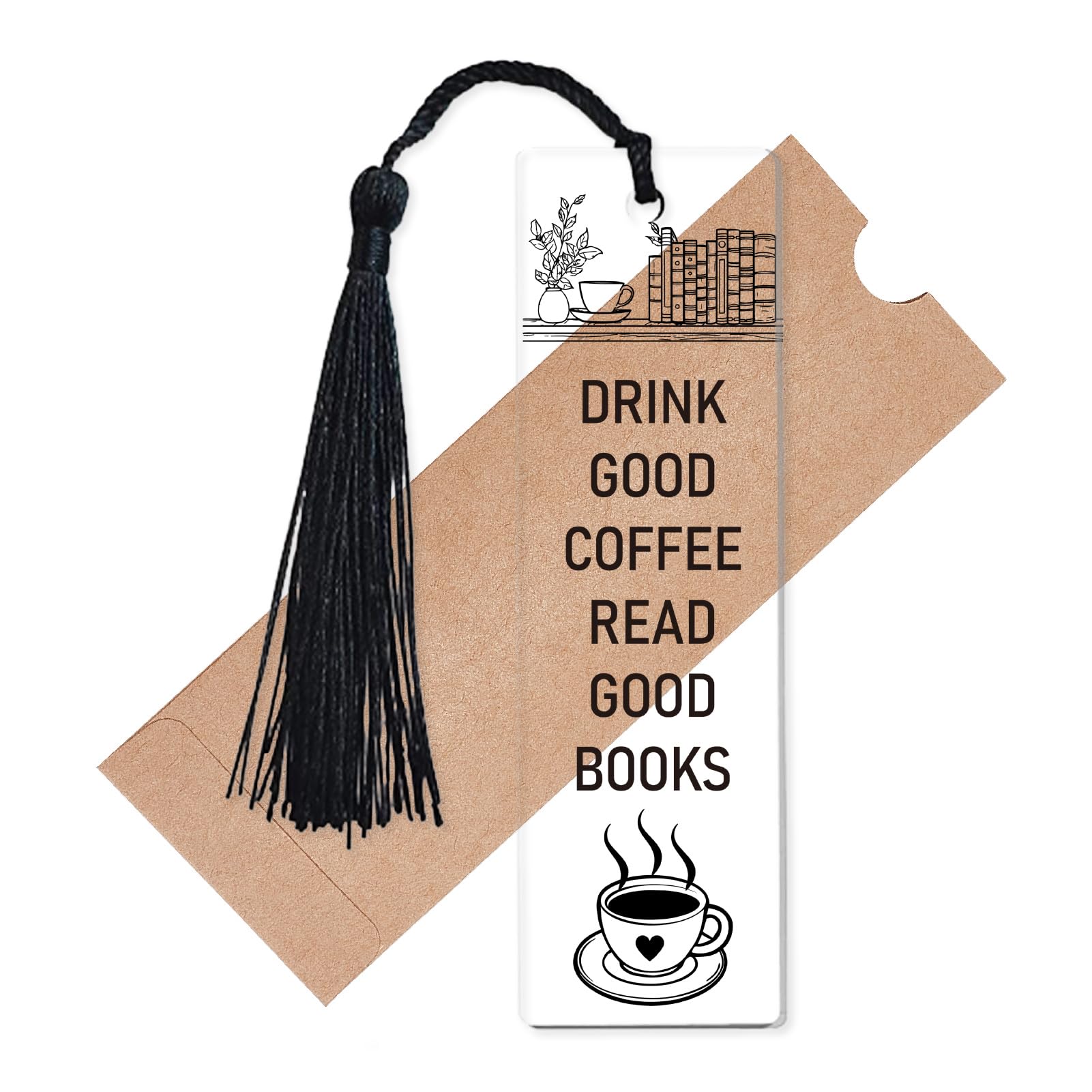 CREATCABIN Coffee Bookmark Clear Acrylic Bookmarkers Drink Good Coffee Read Good Books Rectangle Page Book Marks Tag with Tassel for Book Lovers Readers Bookworm Bookish Reading Gifts 1.3x4.6 Inch