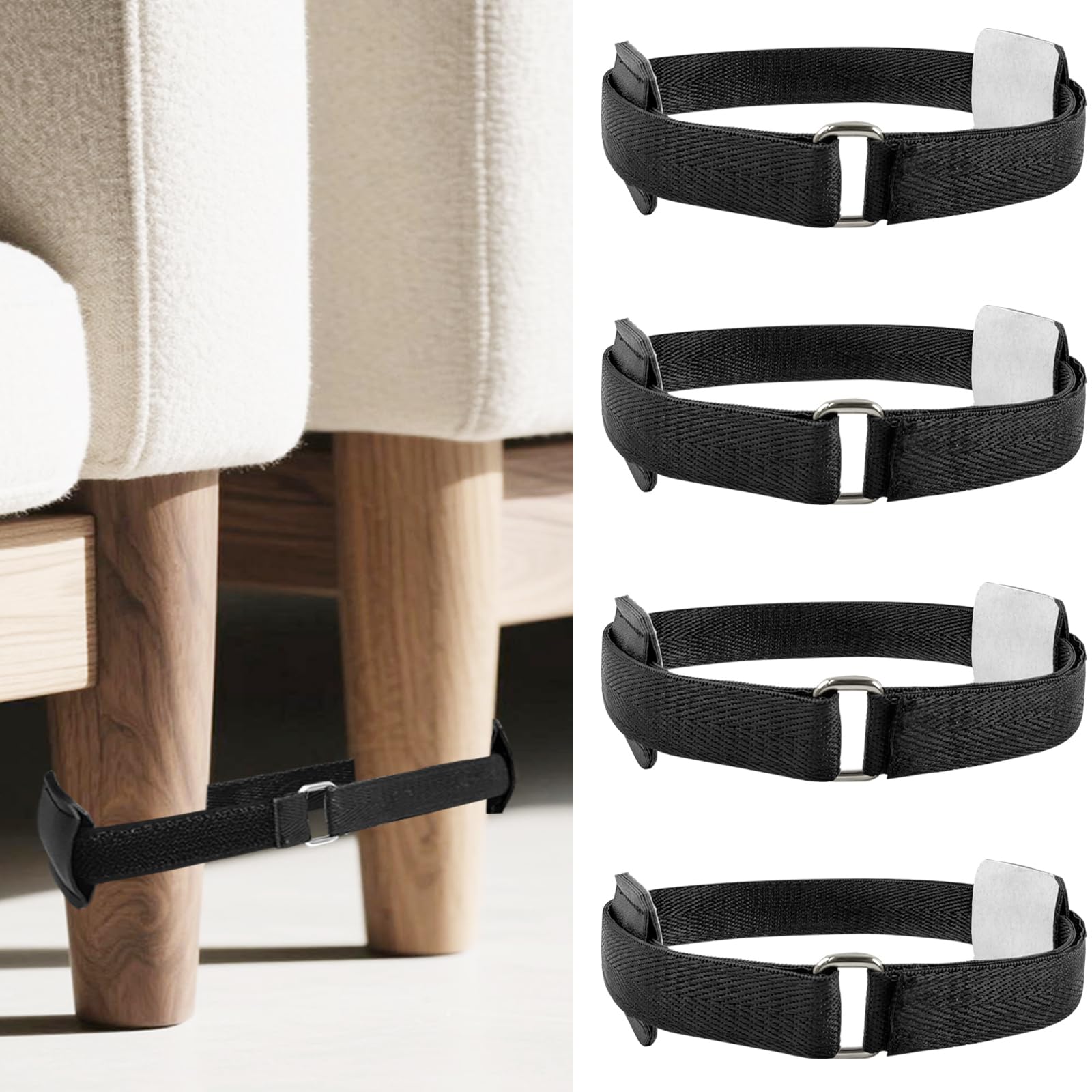MTZRFLL 4 Pack Sectional Couch Connectors for Sliding Sofas, Universal Sectional Nylon Adjustable Anti-Slip Furniture Clips, Hook & Loop Cinch Straps