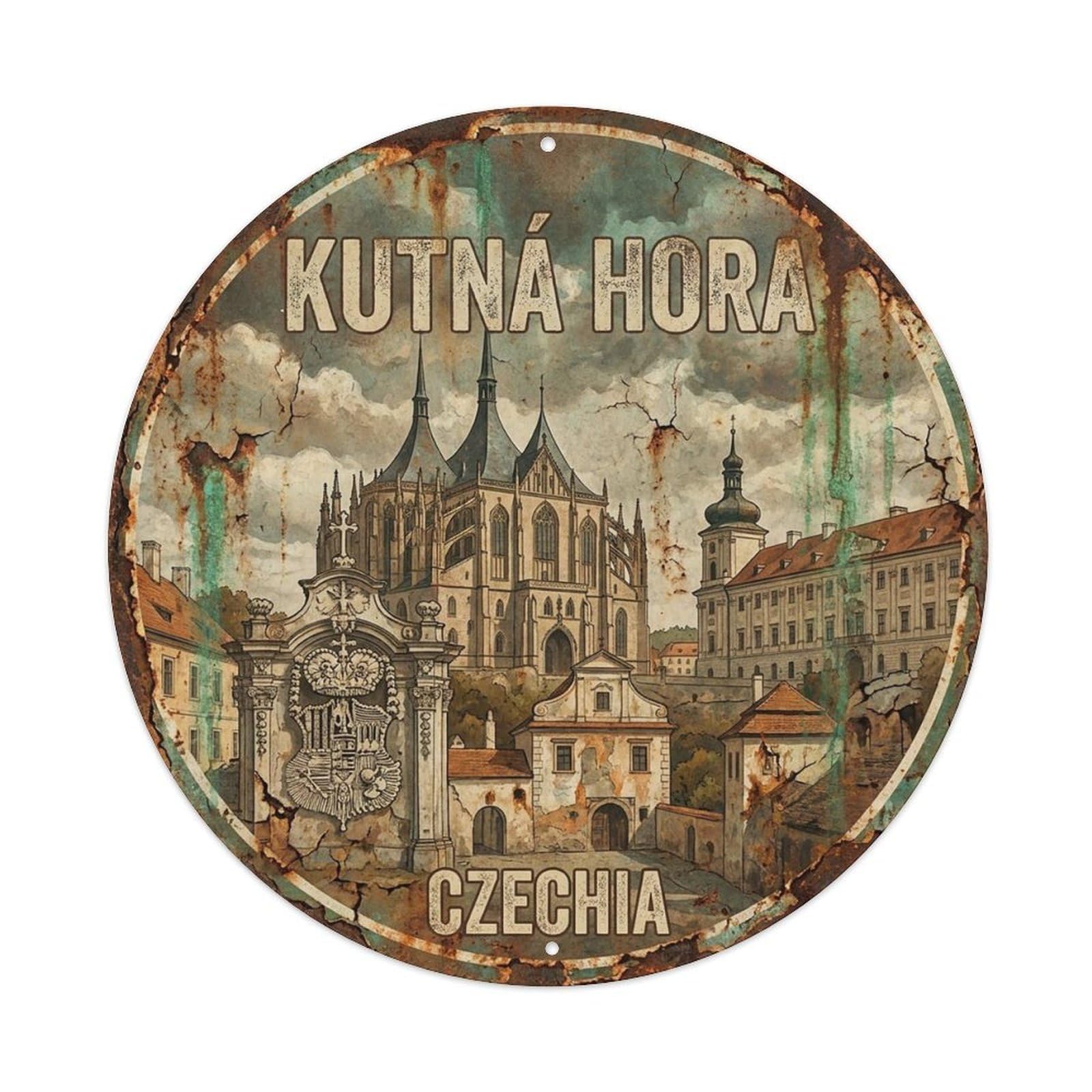 Vintage Czechia Travel Kutna Hora Vintage Metal Tin Sign Plaque Wall Decor for Cafe, Club Bar, Office, Garden Metal Poster 8x8Inch