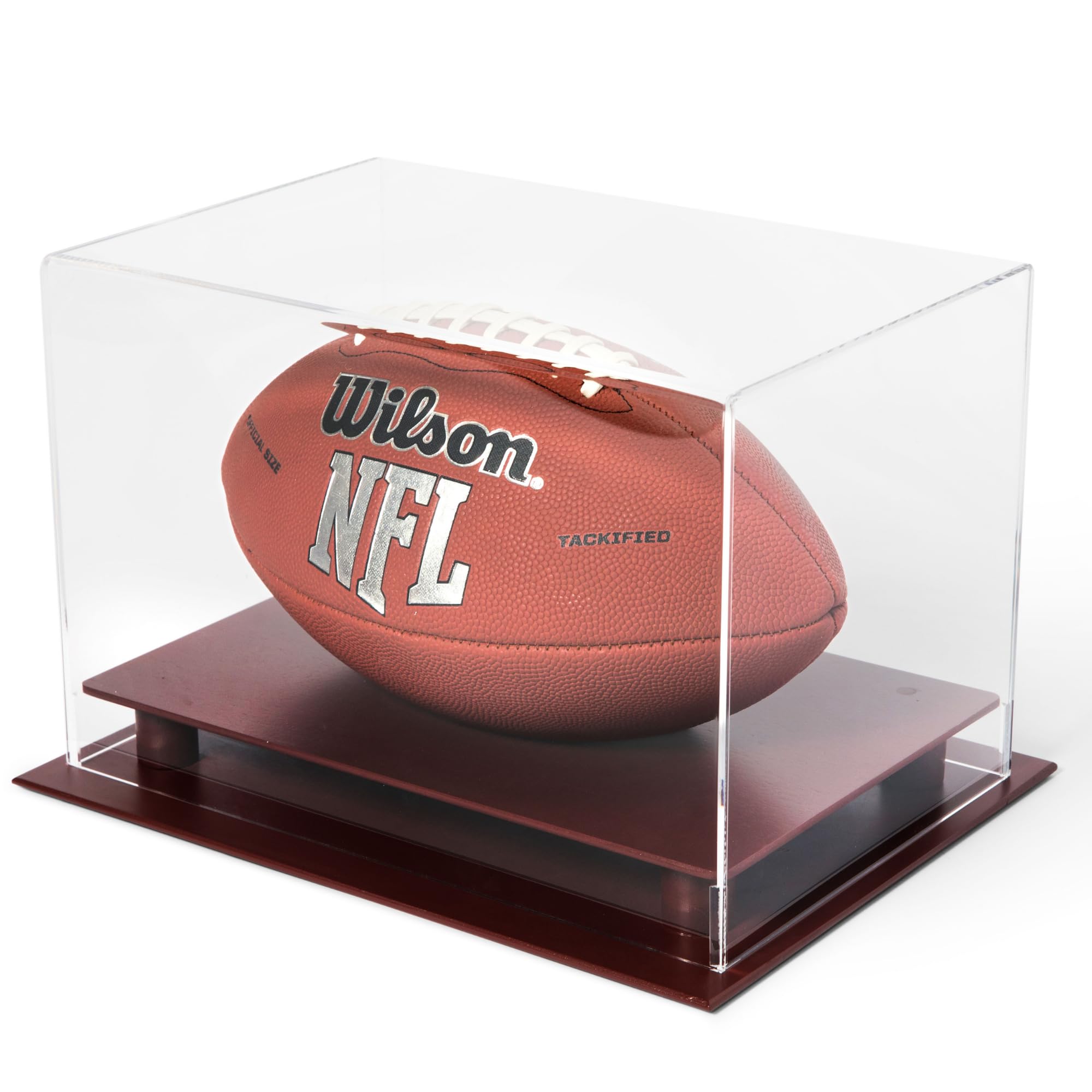 DECOMIL - Football Display Case Holder, Football Case, UV Protection No Assembly , Reinforced, Solid Wood Base - Cherry Finish