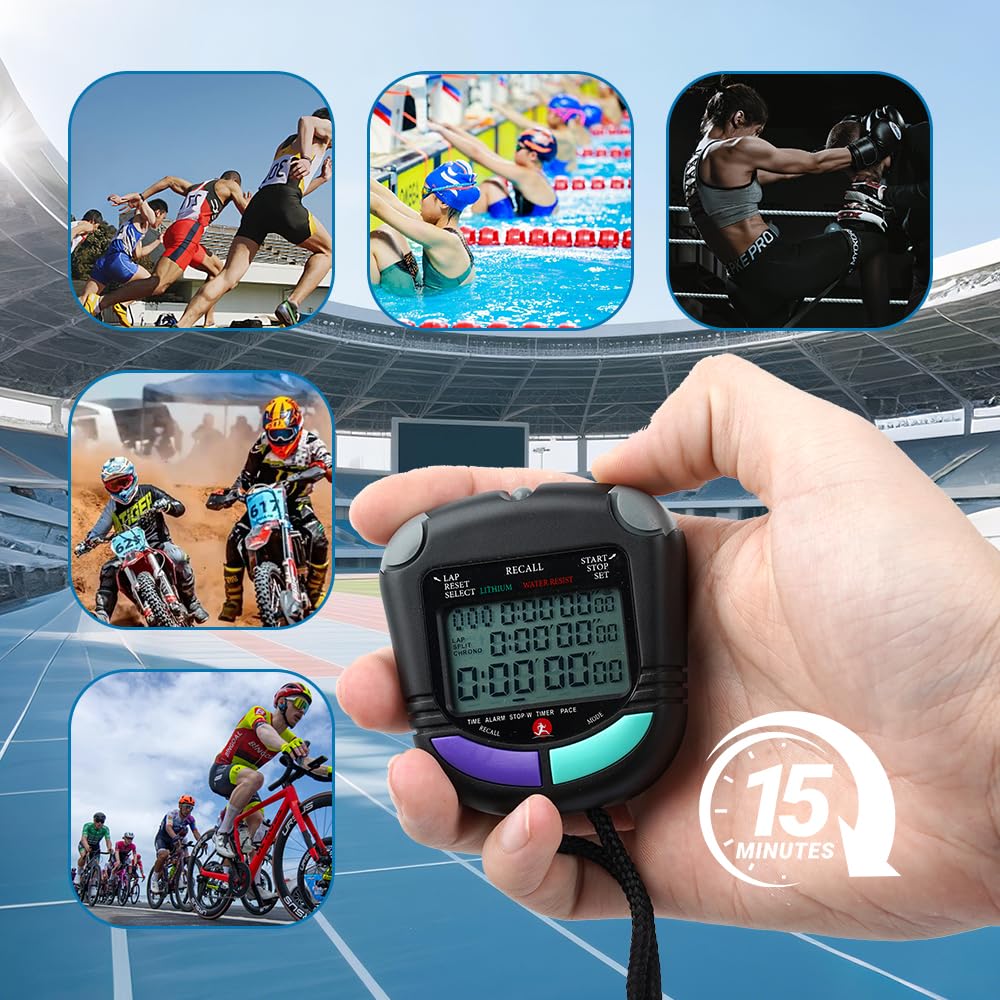 Chronomètre professionnel numérique avec compte à rebours, mémoire de 100 tours, 0,01 seconde, chronomètre multifonction pour natation, course à pied, aviron