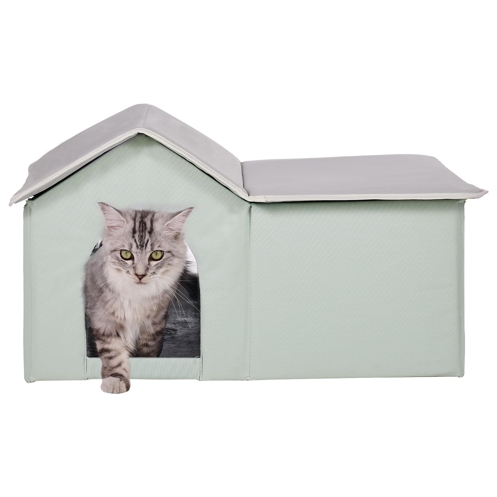 VEVOR Casa para Gatos con Calefacción de 67 x 56 x 41 cm, Refugio para Gatos Plegable Al Aire Libre de Tela Oxford 600D con Almohadilla Térmica, Temperatura Ajustable y Temporizador, Verde (Grande)