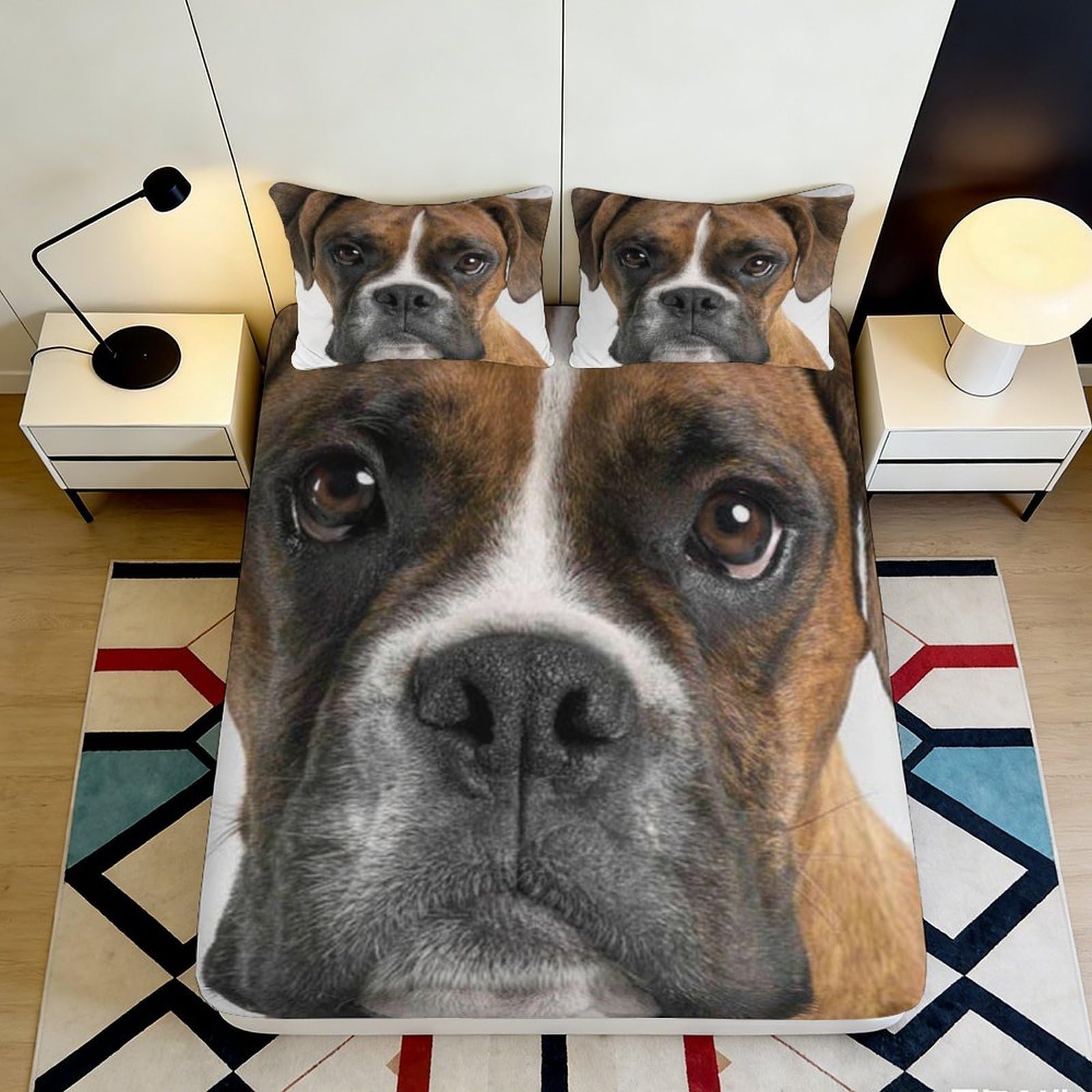 3D Printed Boxer Dog Fitted Sheet Microfiber Soft Breathable Realistic Pet Bed Cover for Bedroom Guest Room Decor 90x200x25cm