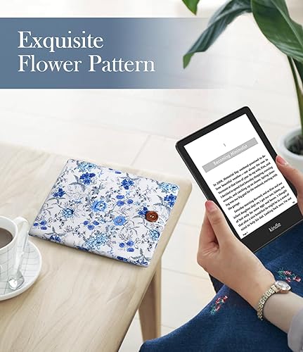 Miniatura 3 de TiMOVO Funda protectora para dispositivos de 7 pulgadas, para dispositivos de 6 a 7 pulgadas, diseño floral blanco y azul