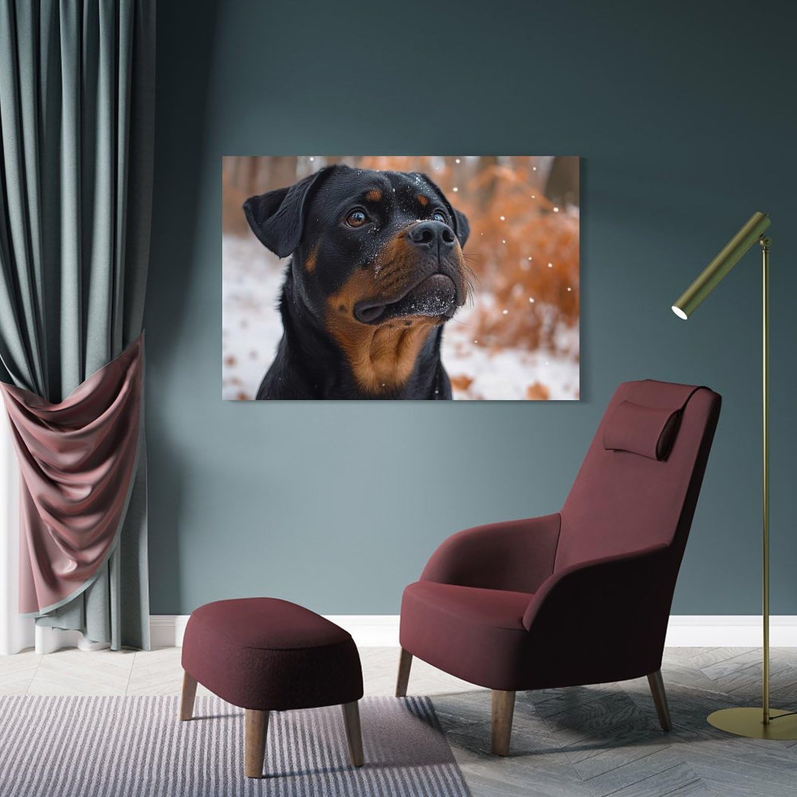 Junmoney Rottweiler in Winter Wall Decor Canvas Print, 20x30inch(50x75cm), for Living Room, Lounge Or Sitting Room, Easy Decor for Gallery Walls