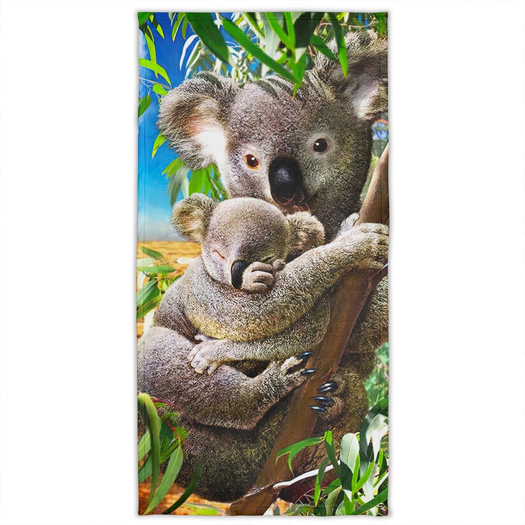 Zomer Beach Towel 70 x 140 cm, Printed Microfibre Bath Towel Koala Mother and Child