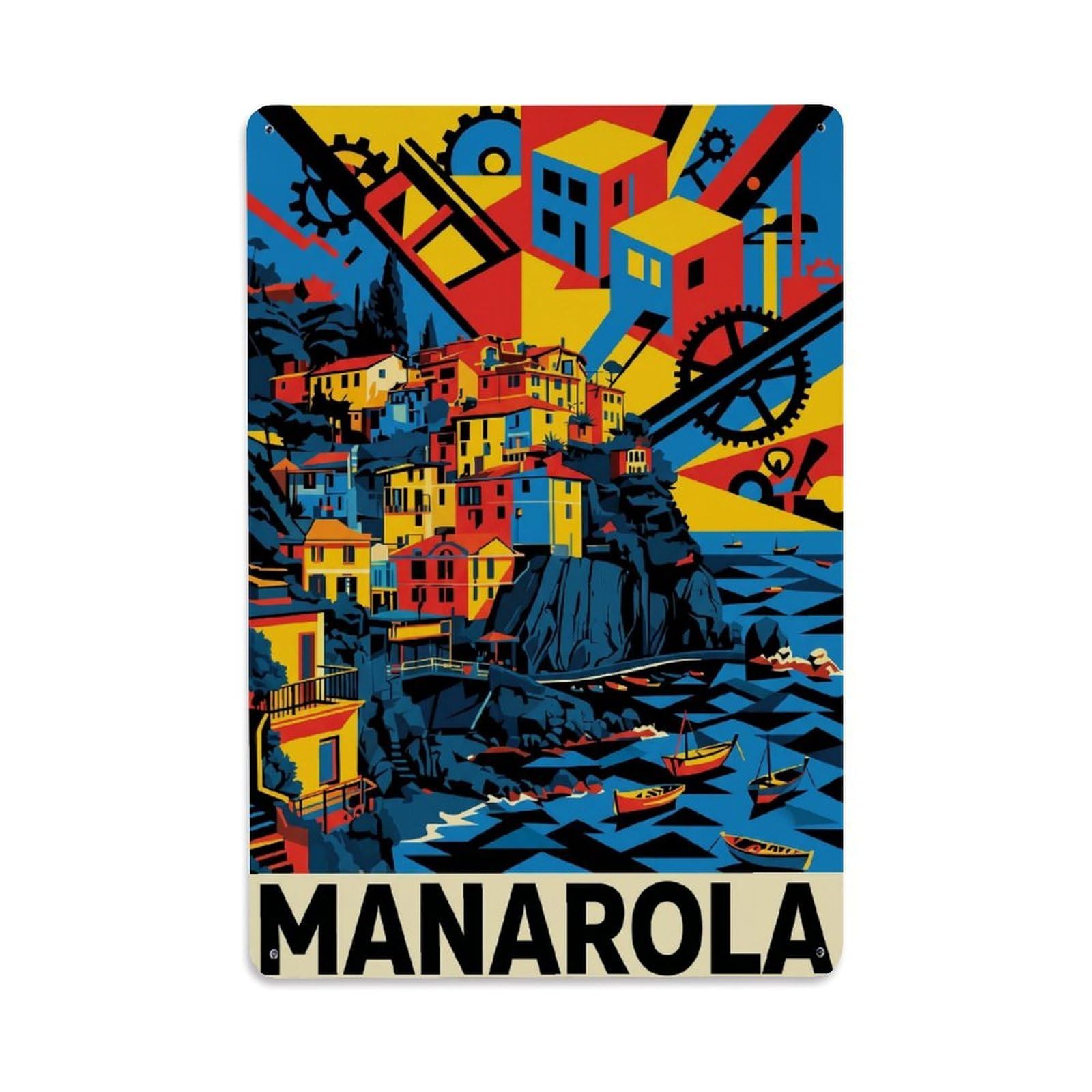 Huiyhb 8X12inch(20X30cm) Vintage Travel Manarola Italy Constructivist Metal Tin Sign