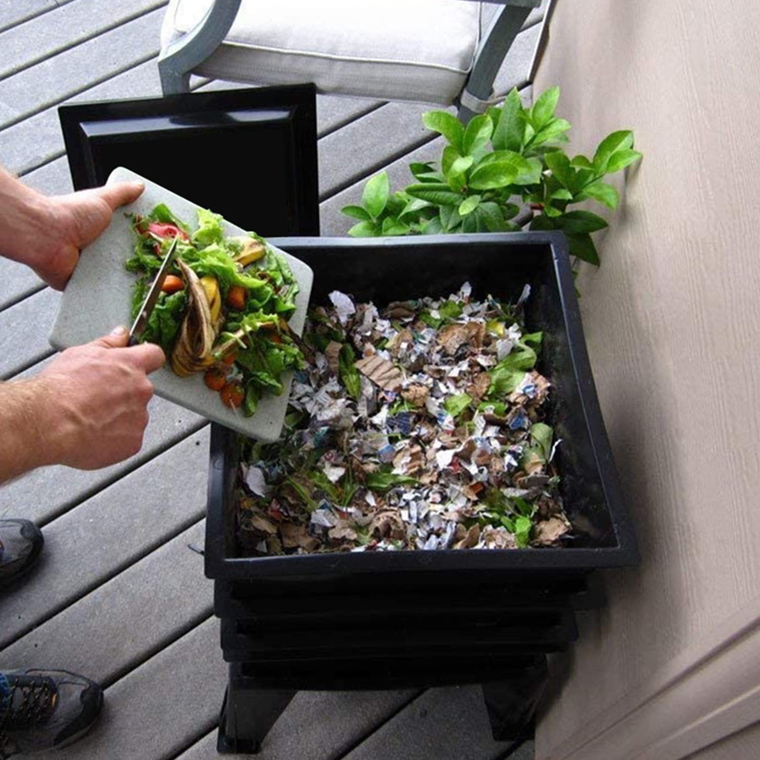 Kit de compostador de lombrices – 50 L 5 bandejas expandibles al aire libre granja de gusanos para compostar residuos de alimentos – Sistema de reciclaje ecológico
