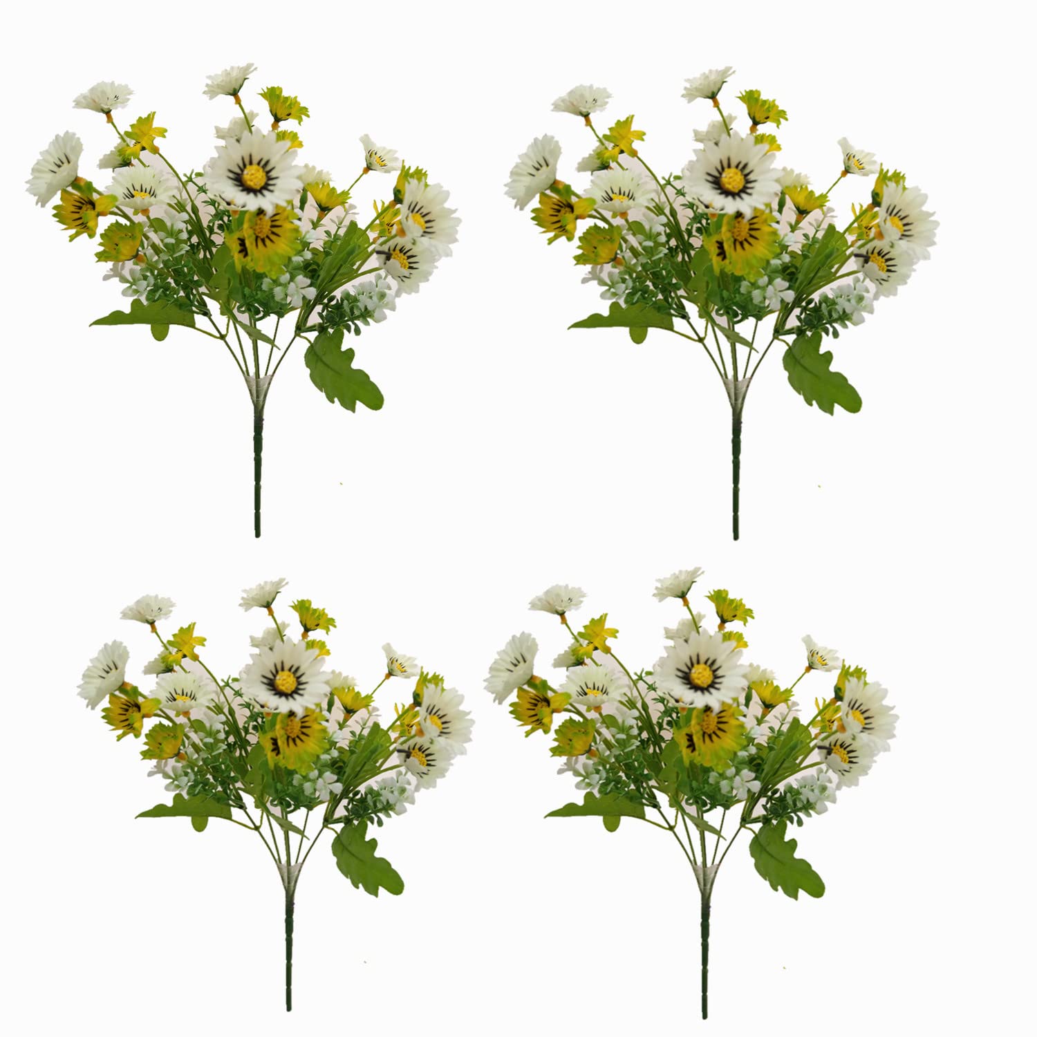 Bo Wawa Green White 4 Bunches Of Beautiful Diy High-Imitation Silk Artificial Daisy Flower Home Holiday Decoration Flowers (Green White)