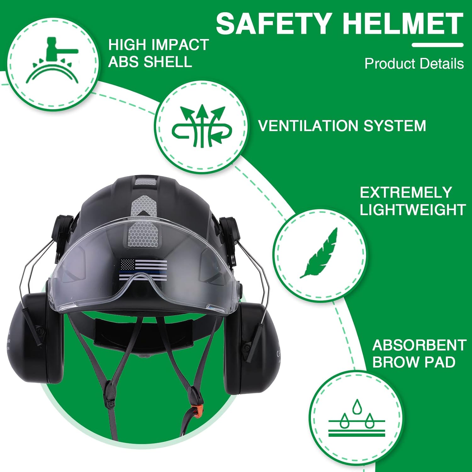 Safety Helmet Hard Hat with Visor and Hearing Protection Vented ANSI Z89.1 Approved Work Helmet for Forestry Chainsaw Arborist Logging Helmet