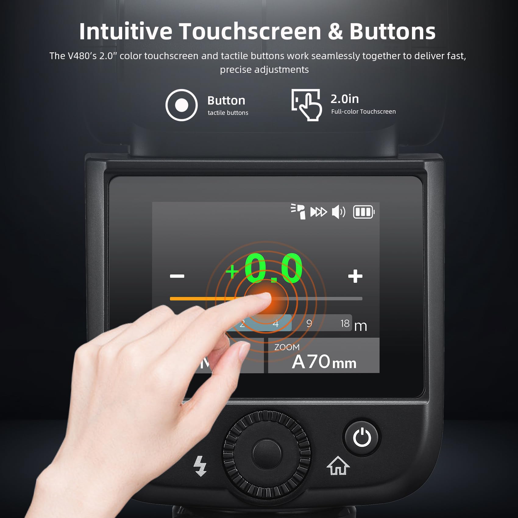 Godox V480-S TTL Li-ion Flash for Sony - GN50 Built-in Wireless Trigger, 2.0" Touchscreen, HSS 1/8000s, 650 Full-Power Flashes, 1.7s Recycle, LED Modeling Lamp for Portrait Product Photography