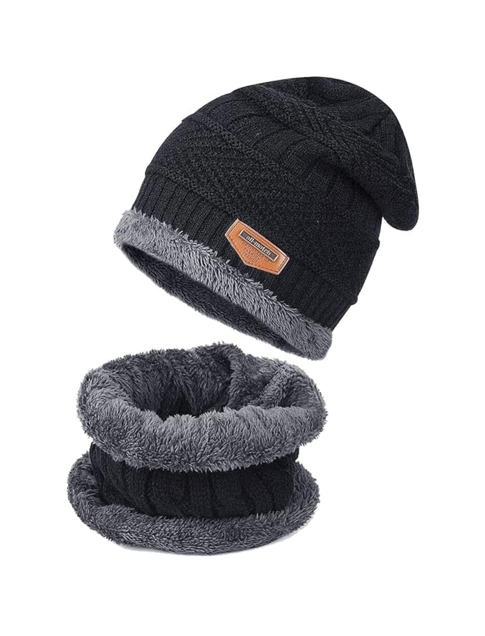 Dhruva Sales Wool Beanie Cap and Muffler for Mens & Women – Winter Cap for Men – Men’s Woolen Cap with Neck Muffler – Winter Muffler for Women – Soft Woolen Muffler & Cap for Men & Women Black (Black) 3